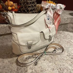 Coach 22423 Poppy Avery Leather Hobo Shoulder Bag Purse White Crossbody W/ Bow